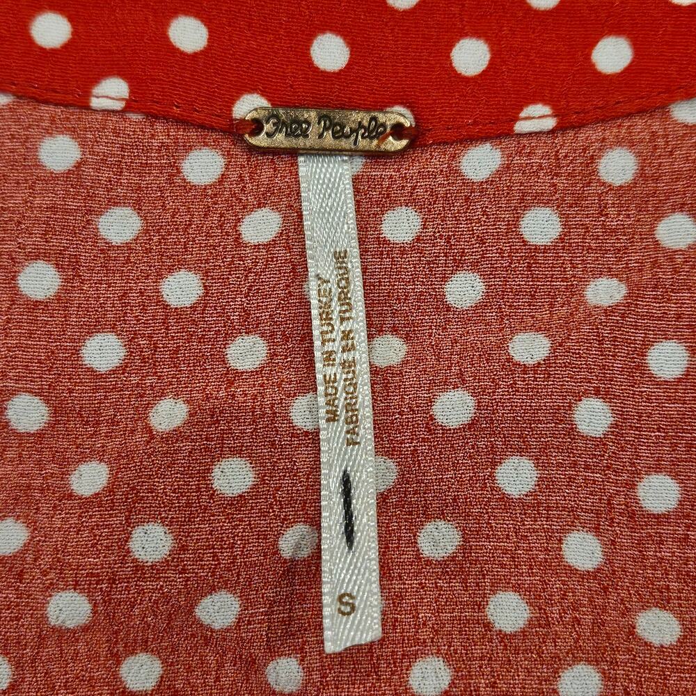 Free People Love Street Red‎ Polka Dot Top Women’s S Long Sleeve Blouse Romantic - Picture 11 of 12